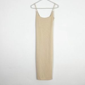 PrettyLittleThing Ribbed Midi Dress Tan Stretch Size 4